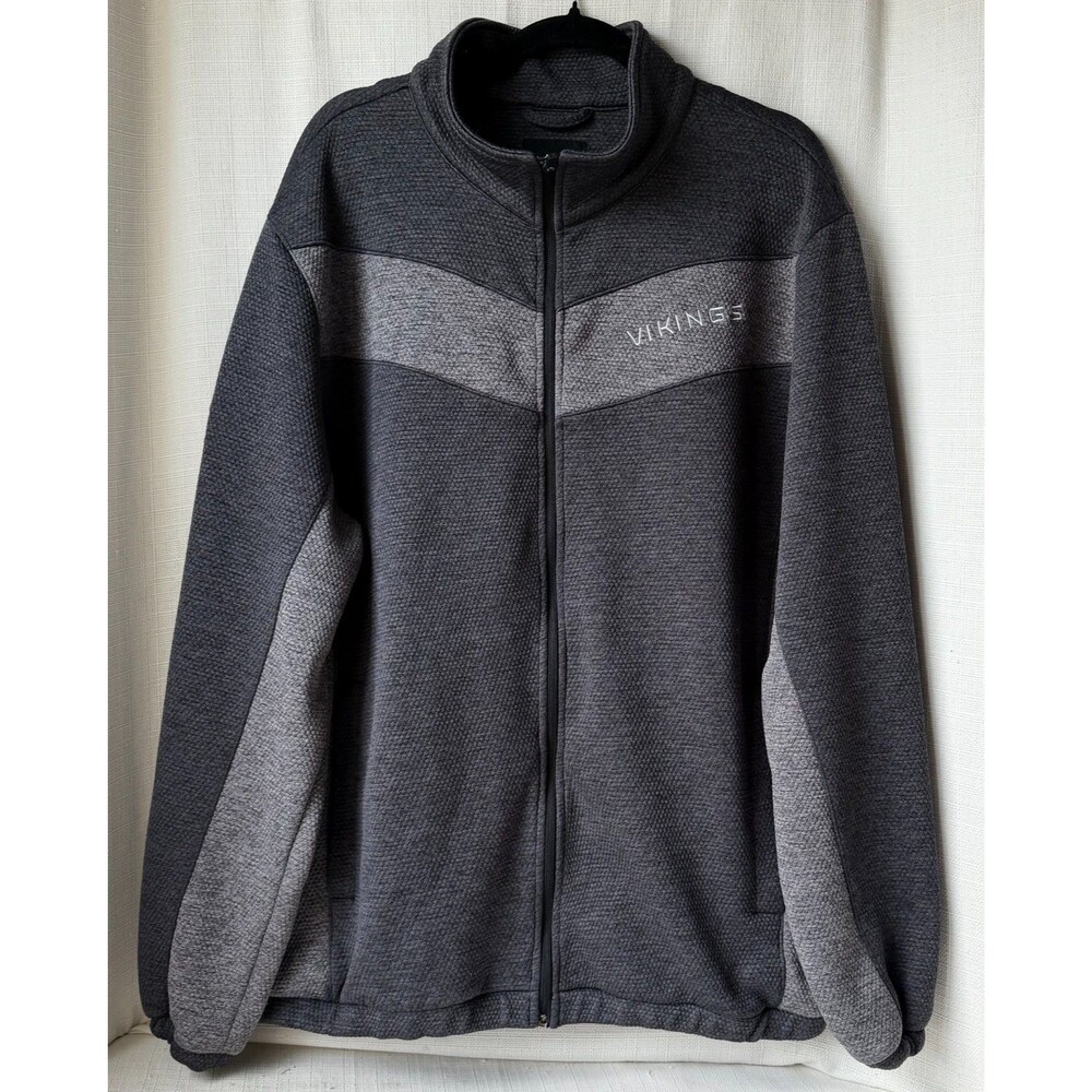 NFL Minnesota Vikings Full Zip Jacket Men's 2XL Gray Textured Fleece Team Appare